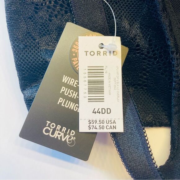Torrid Curve Dream Wire Free Push Up Plunge Lace Bra Plus Size 44DD Black NEW - Picture 9 of 11